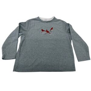 Bonnie Evans Sweatshirt Gray Cardinal Bird Embroidered Fleece Pullover Lg Women